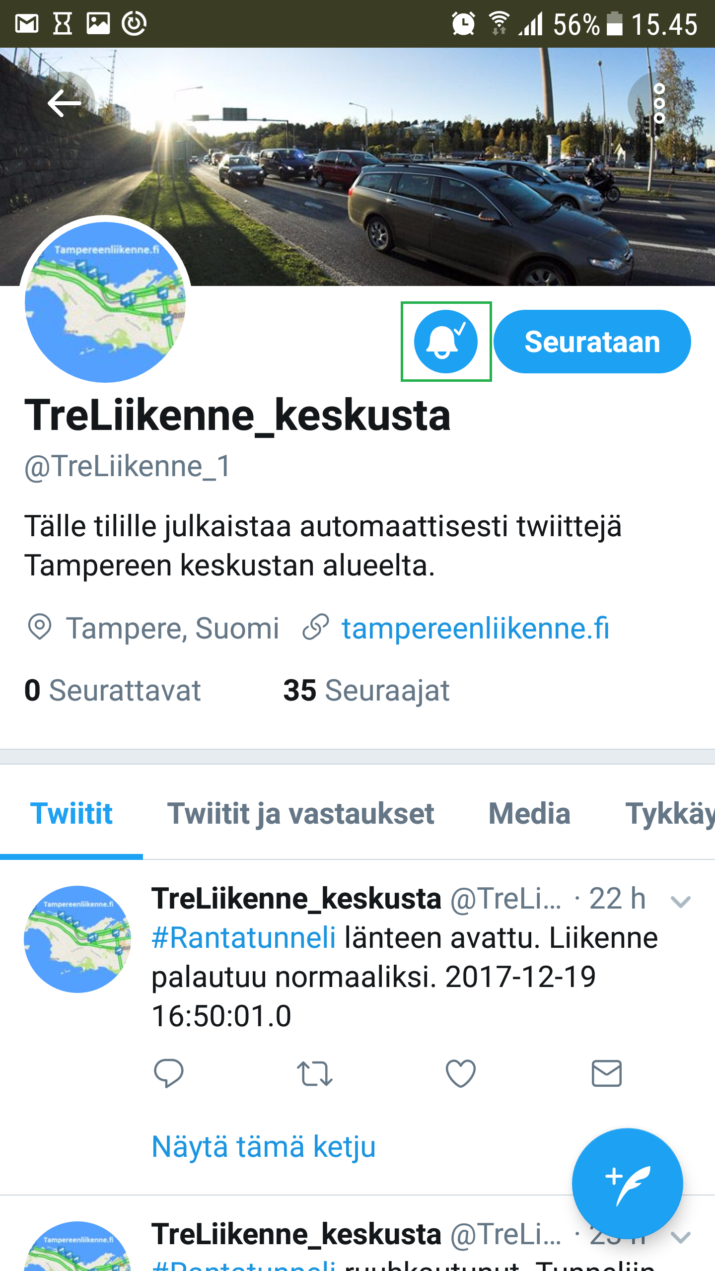 Tili-ilmoitukset aktiivisena